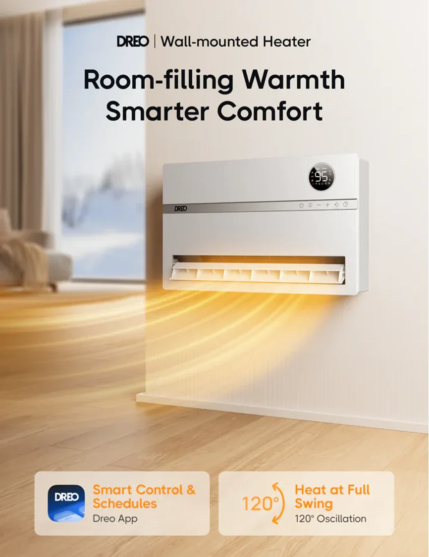 Discover the DREO WH719S Smart Wall-Mounted Heater: Your Ideal Wall-Mounted Electric Heater with Thermostat - DREO