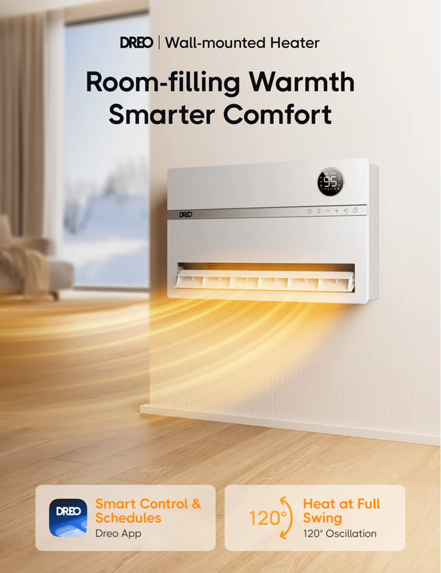 Discover the DREO WH719S Smart Wall-Mounted Heater: Your Ideal Wall-Mounted Electric Heater with Thermostat