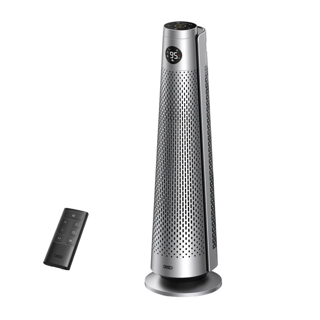 DREO Tower Heater 718 Silver, 300 sq.ft. Large Heating Coverage DREO Tower Heater 718 Silver, 300 sq.ft. Large Heating Coverage