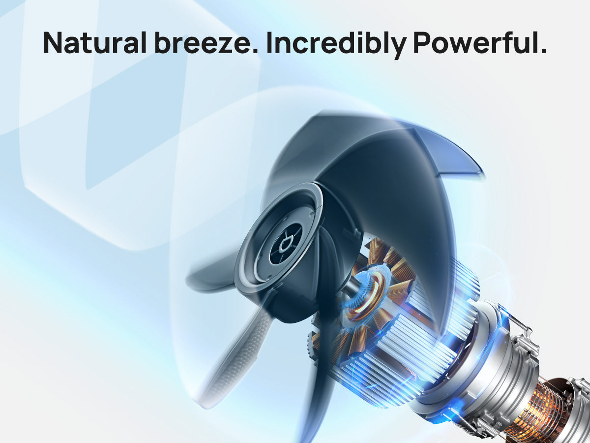 Dreo propeller with text on a blue background