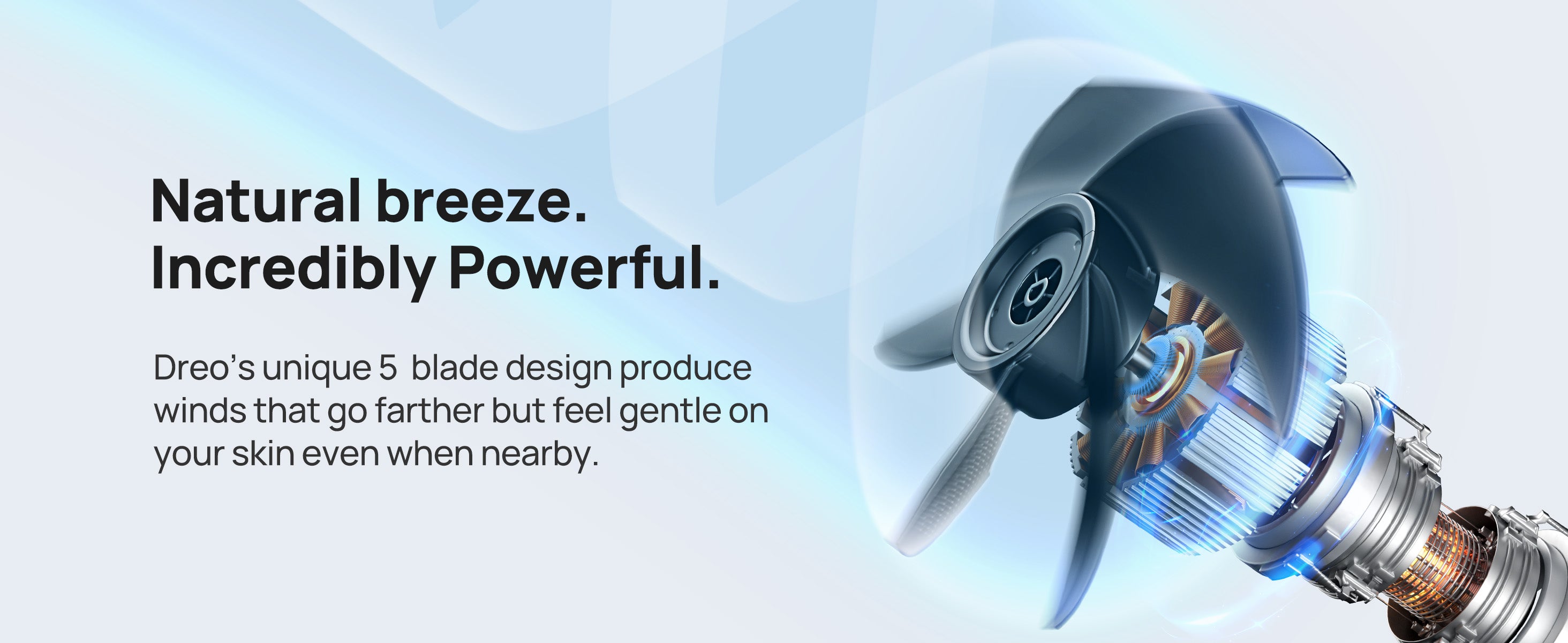 Dreo propeller with text on a blue background