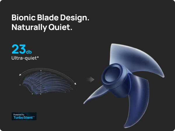 Bionic blade design with a focus on quiet operation, featuring TurboSilent technology.