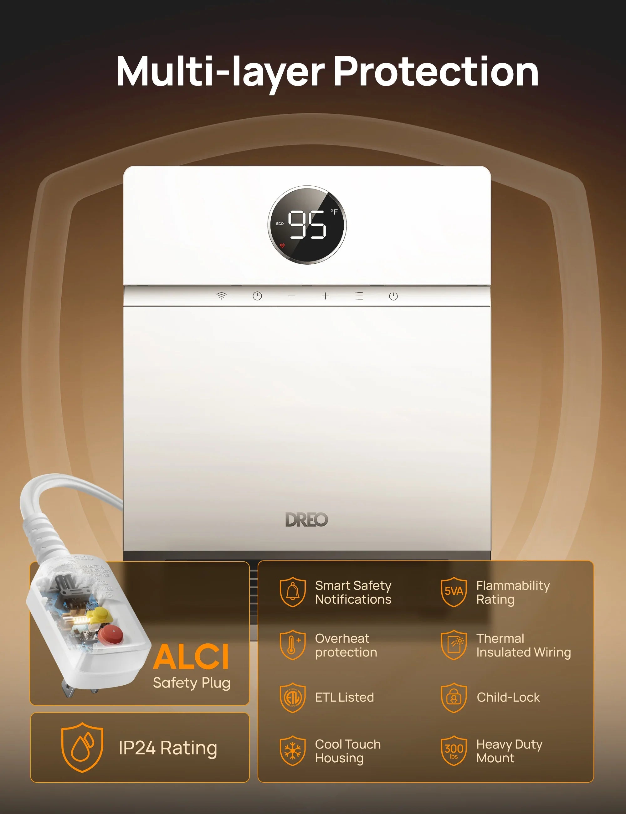 Smart Wall-mounted Heater WH517AS with ALCI Plug - DREO