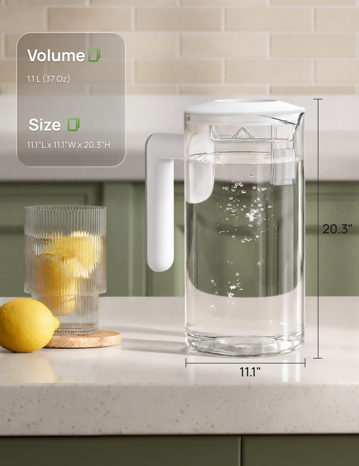 DREO RO Autofill Glass Pitcher for Water Filter 112(S)/113(S)/114(S)/115(S)