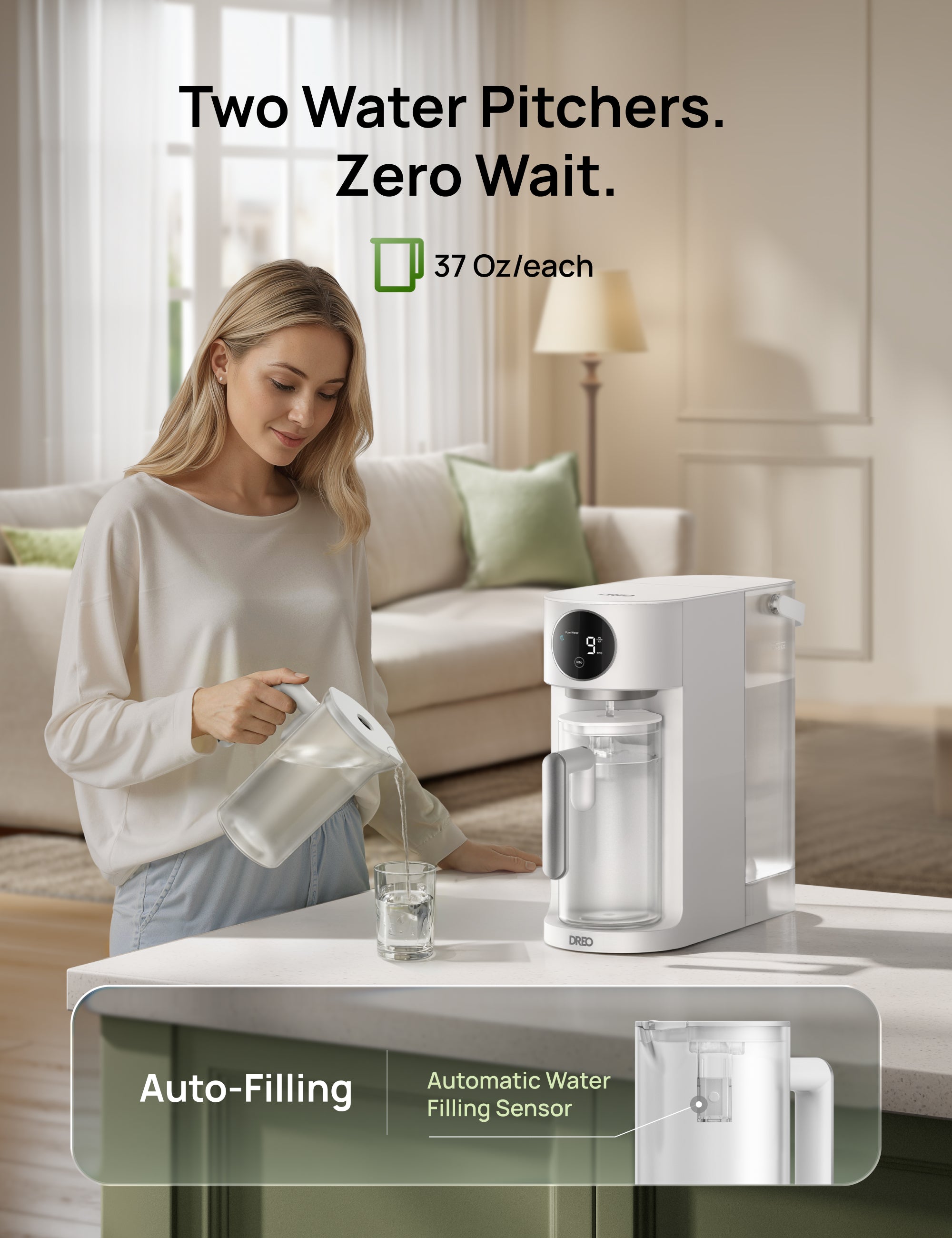 Two Water Pitchers.
Zero Wait.