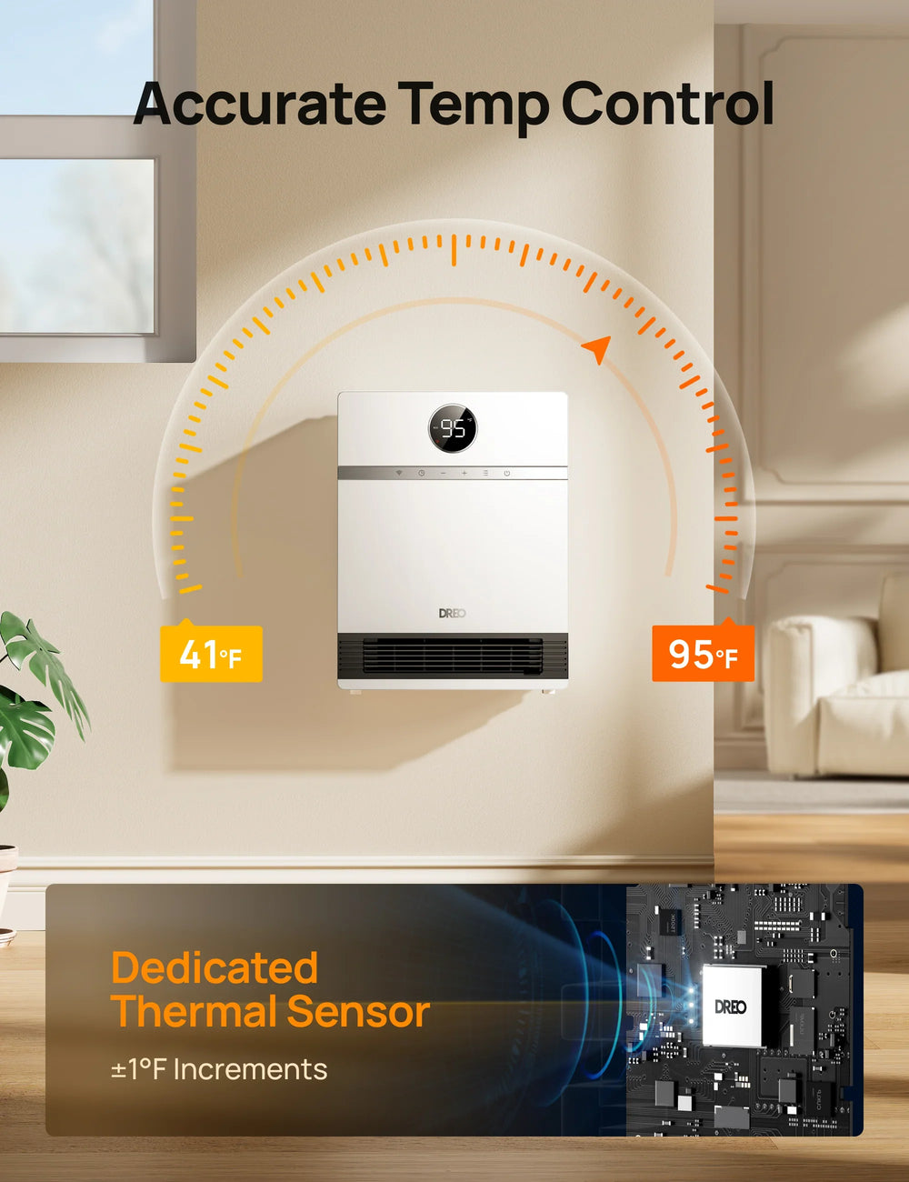 DREO Smart Wall-mounted Heater 517S White, Room-saving 12.2