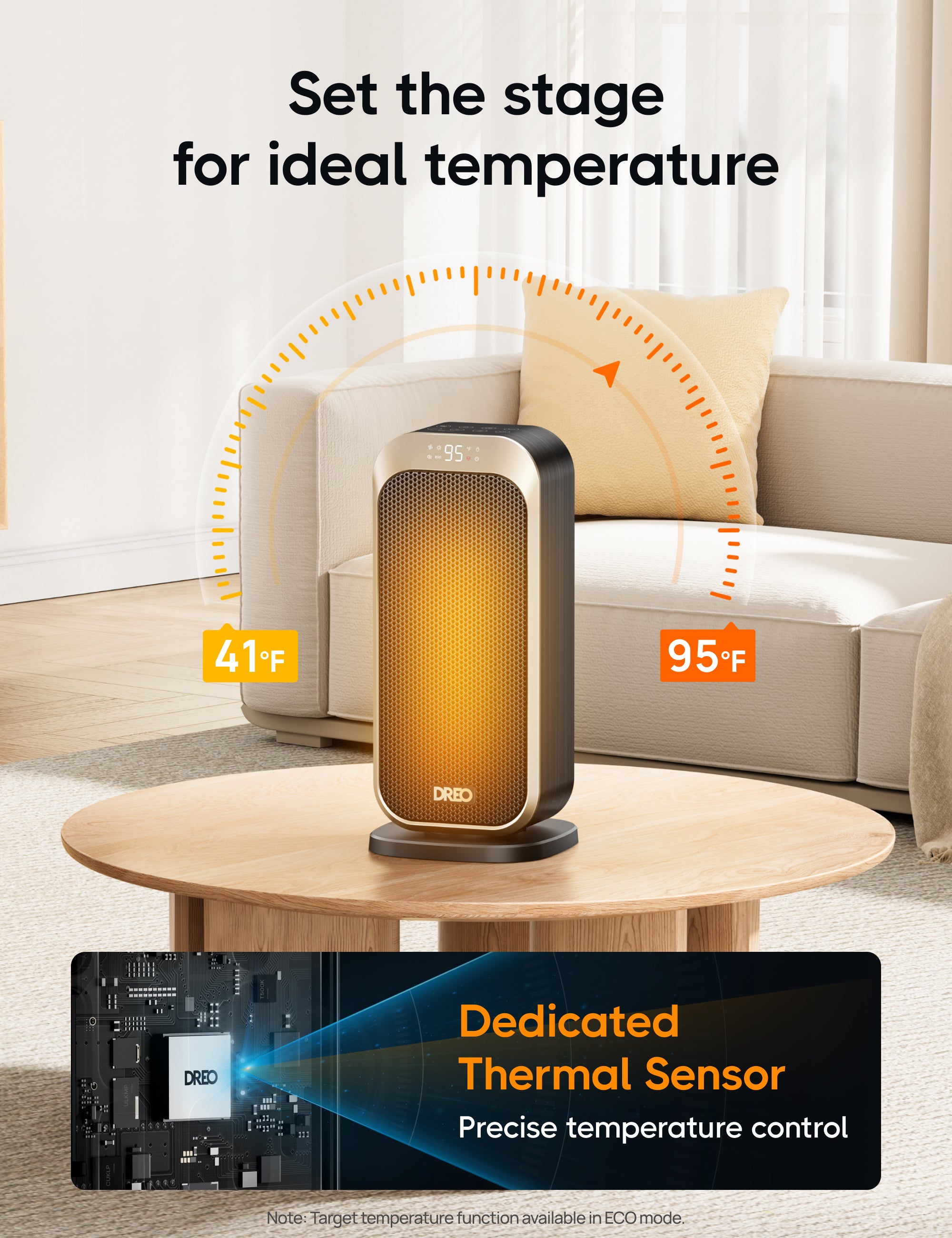 未使用 DREO Solaris 319 セラミックファンヒーター 40%節電 ECO 8つの安全機能 LED 首振り 12Hタイマー Heater 319